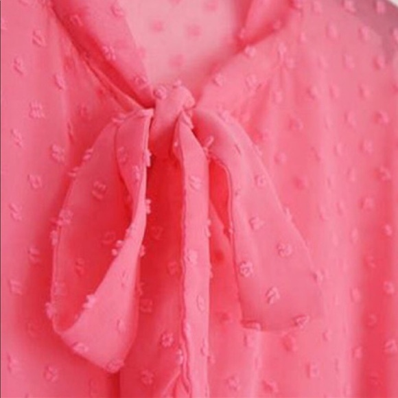 Pink Swiss Dots Tie Neck Blouse - Picture 6 of 6